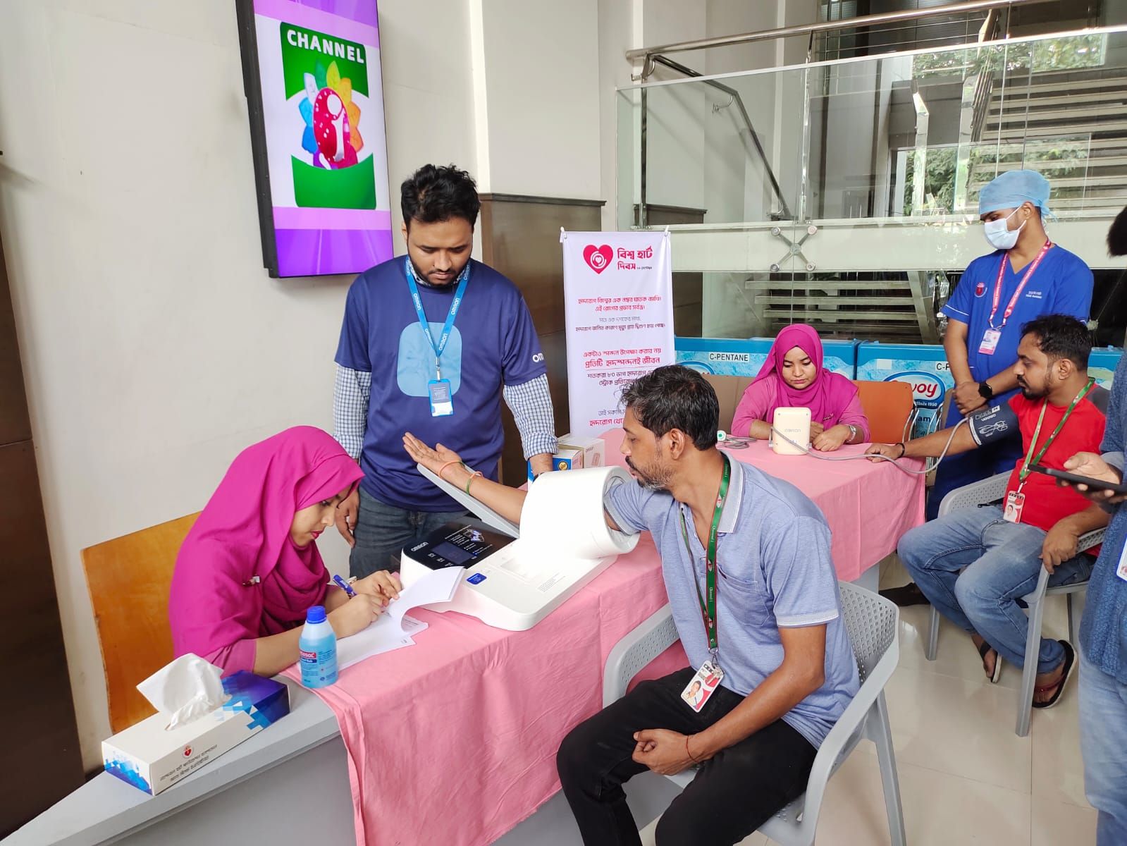 Blood pressure and heart checks for Channel i staff.